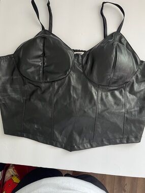 Madden NYC Faux Leather Black Crop Bustier Top -